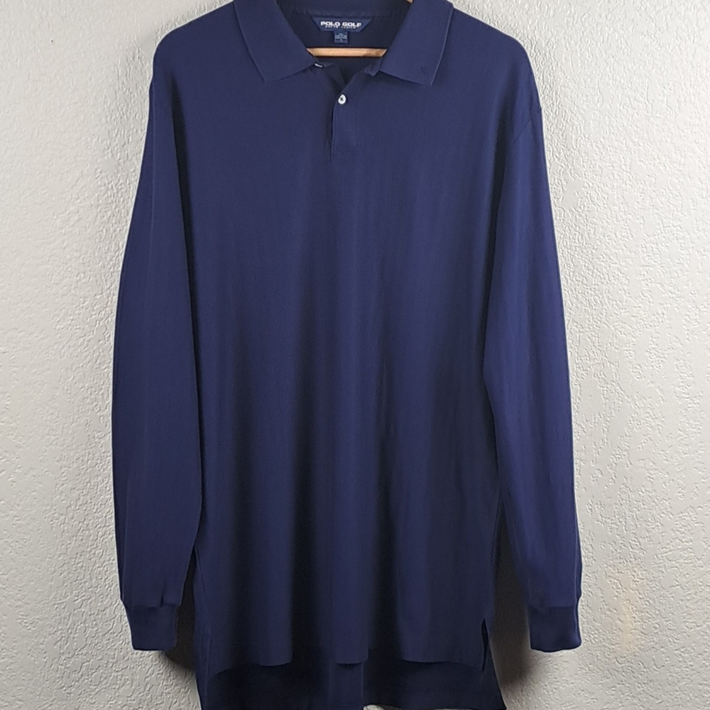 Polo Golf Ralph Lauren Long Sleeve Polo Herringbone Knit Blue Large